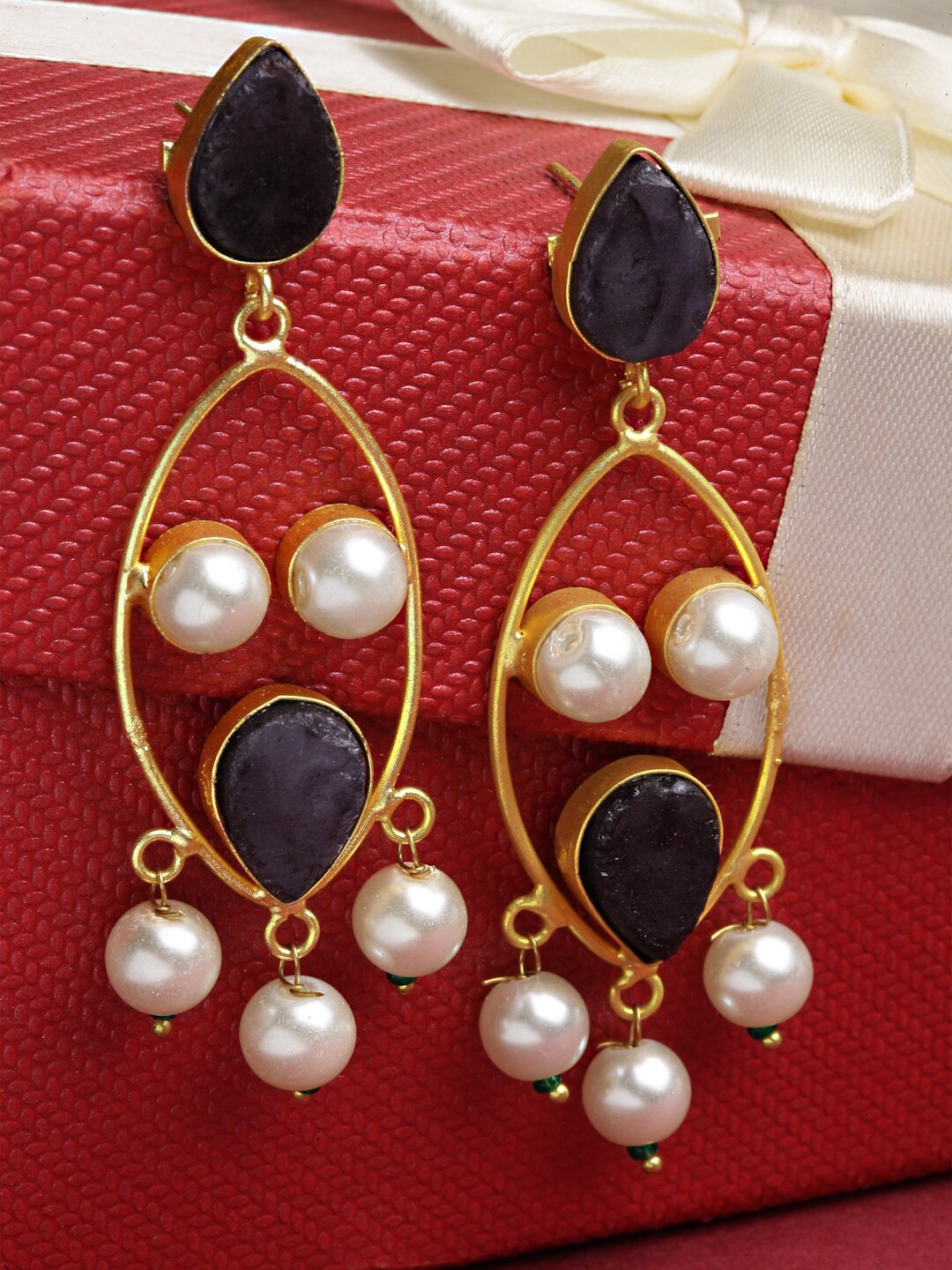 

Sanjog Blue & Gold-Plated Oval Drop Earrings