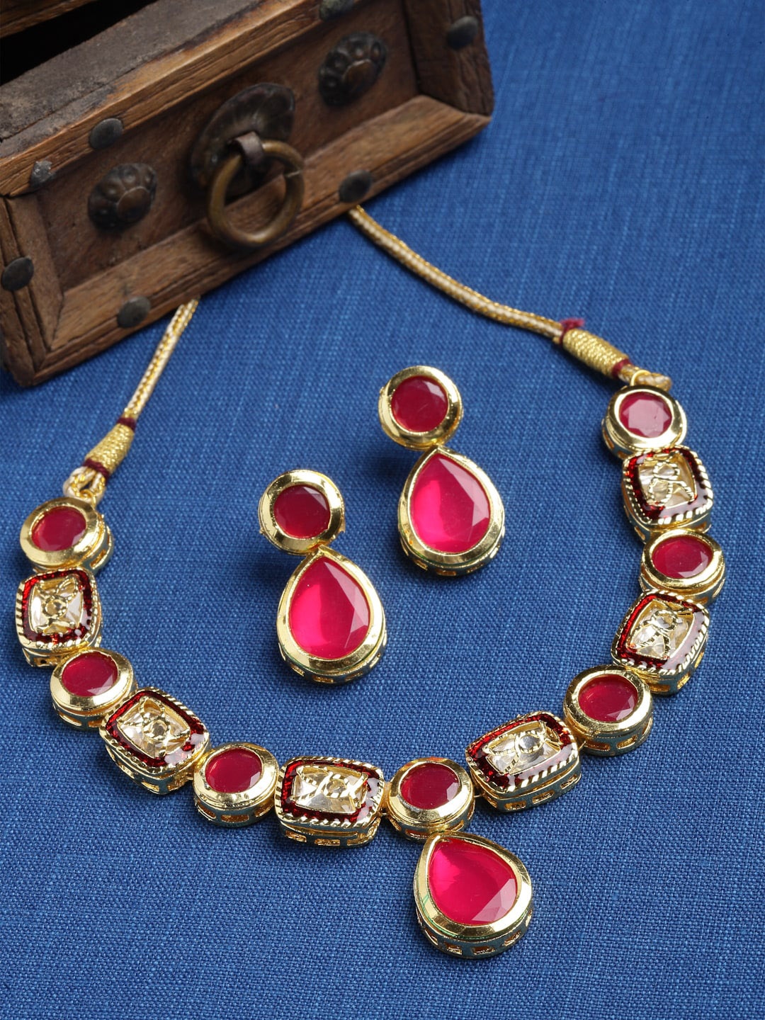 

Sanjog Pink Gold-Plated Kundan Meenakari Choker Jewellery Set