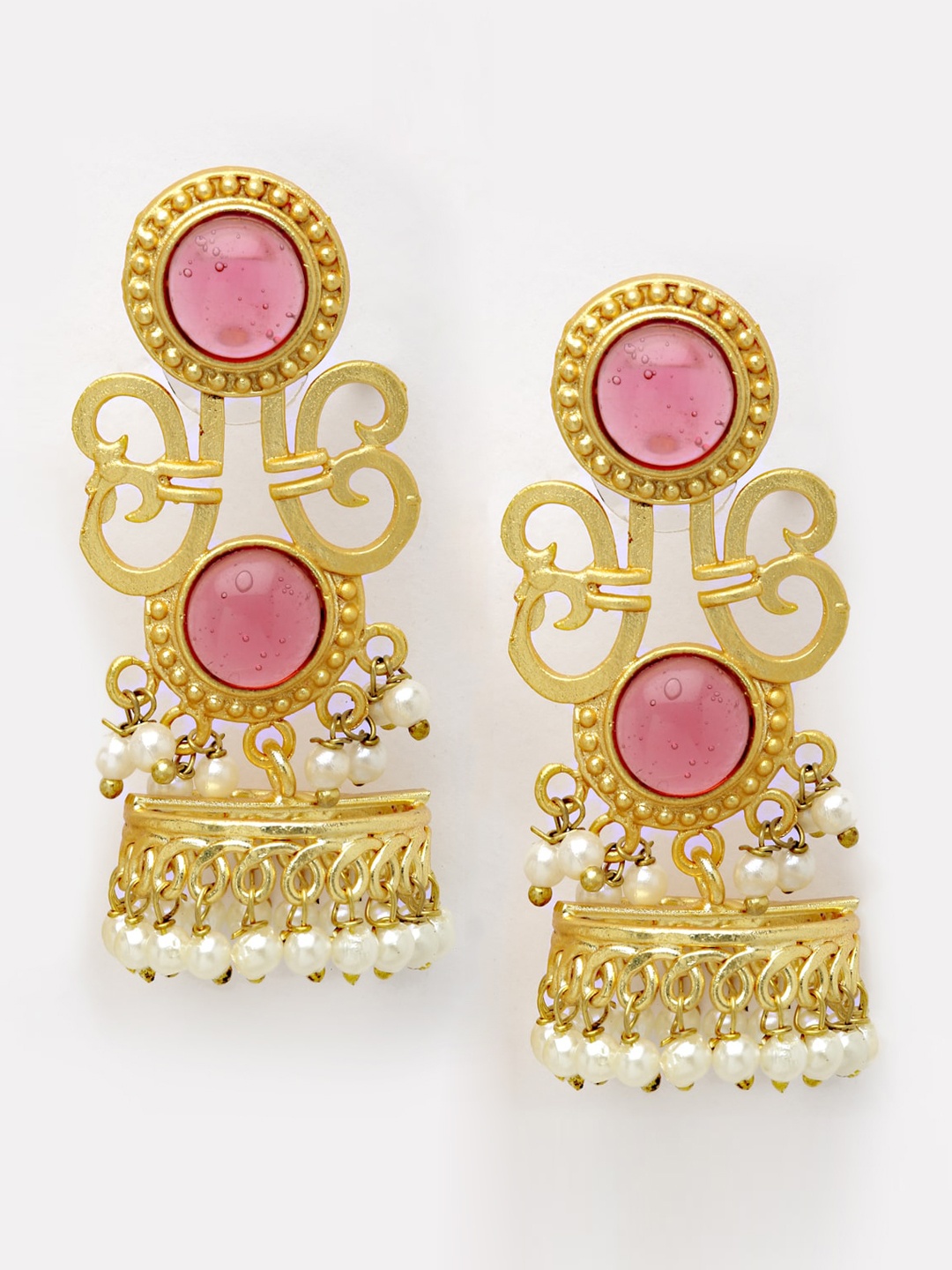 

Sanjog Gold-Toned & Pink Gold-Plated Classic Jhumkas Earrings