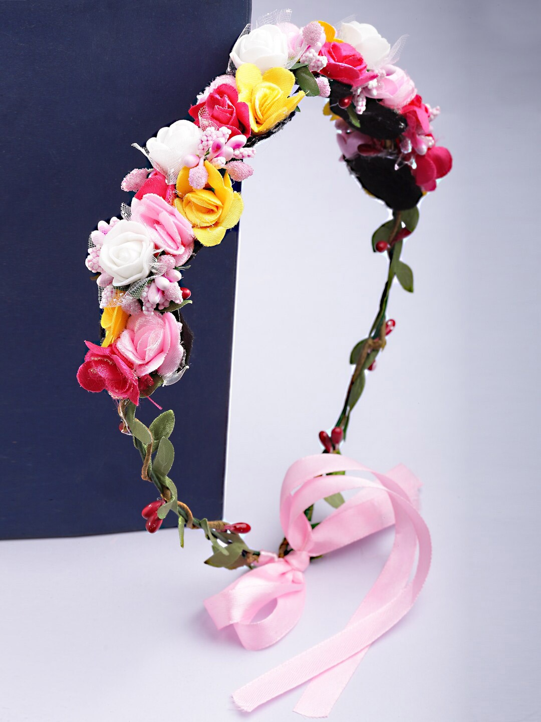 

Sanjog Women Pink & Green Floral Embellished Tiara
