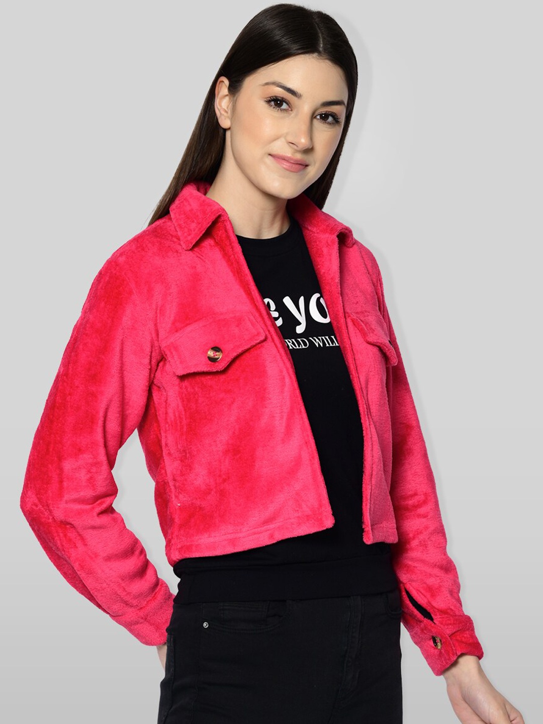

PRETTY LOVING THING Women Pink Lightweight Crop Open Front Jacket