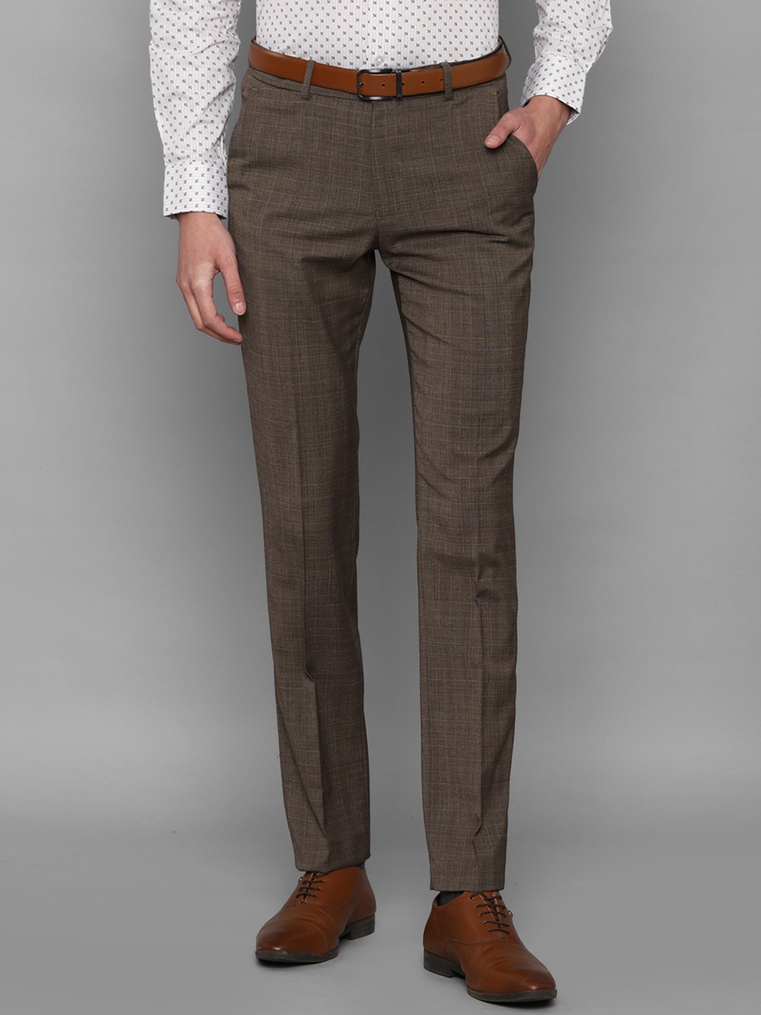 

Louis Philippe Men Brown Checked Slim Fit Trousers