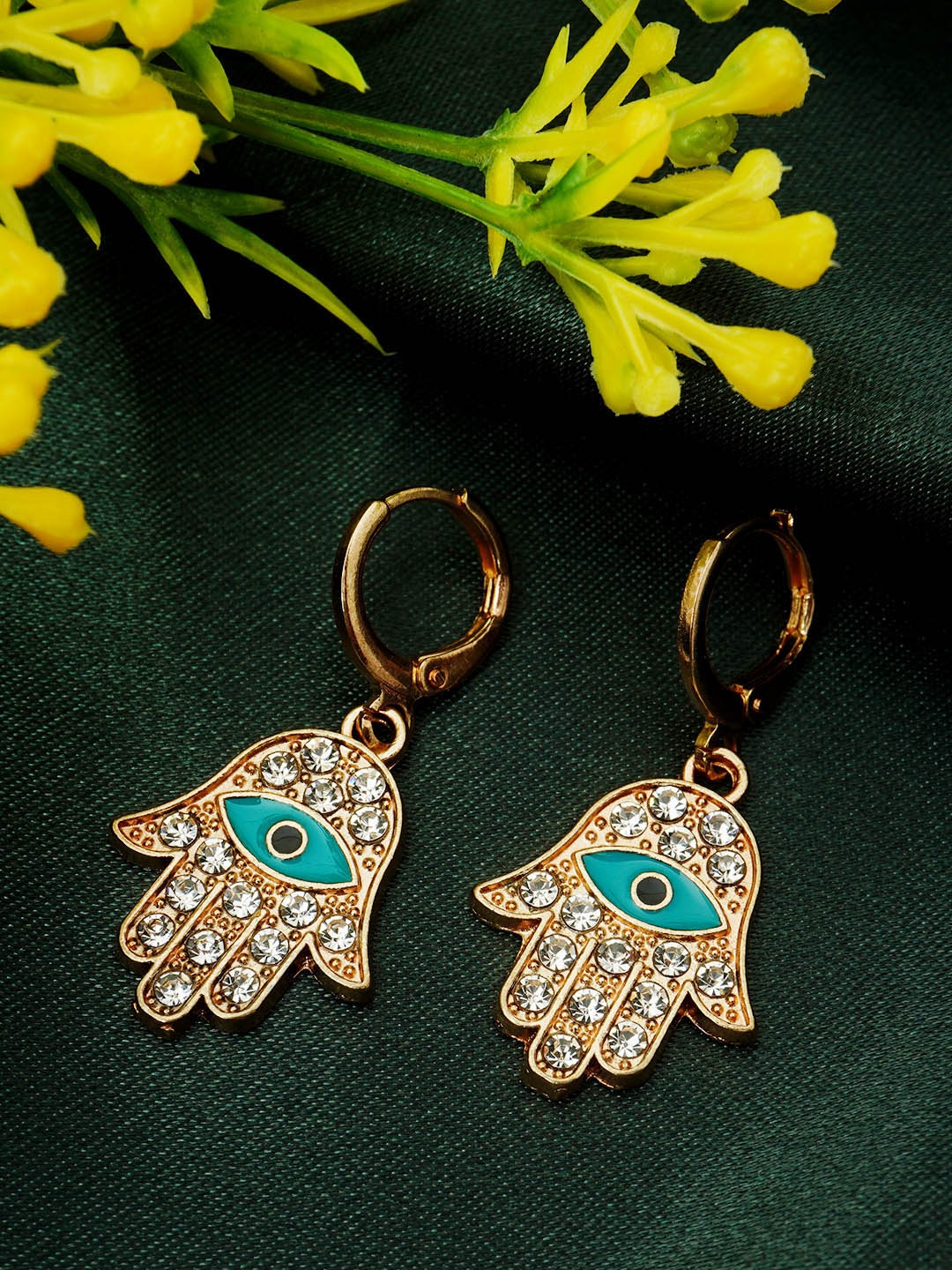 

Ferosh Gold-Toned & Green Gold Plated Contemporary Drop Earrings