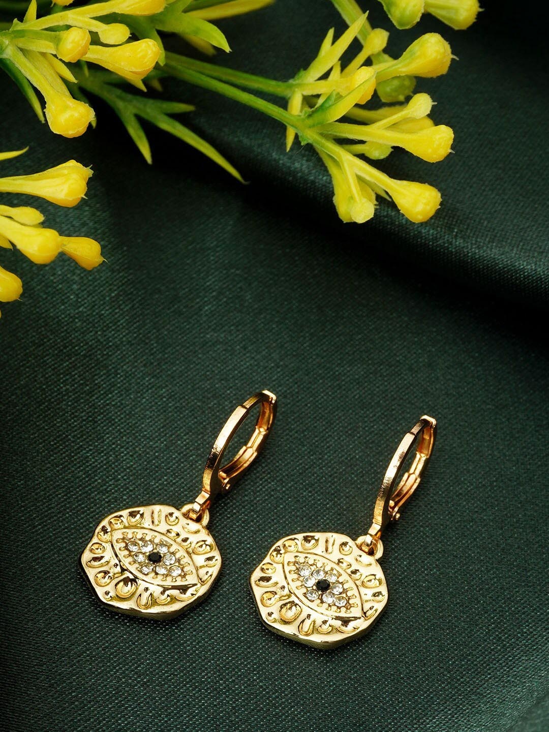 

Ferosh Gold-Toned Gold Plated Circular Drop Earrings