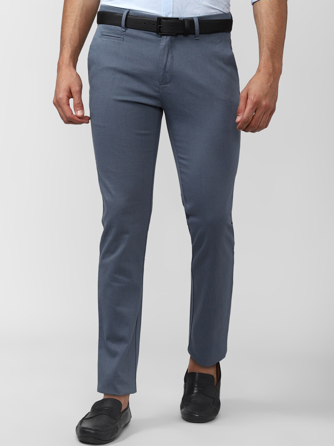 

V Dot Men Blue Textured Slim Fit Cotton Trousers