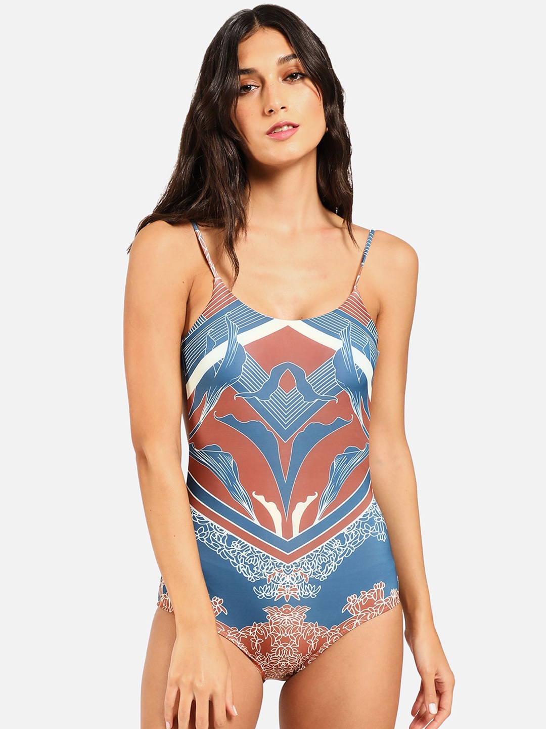 

HAUTE SAUCE by Campus Sutra Women Blue Printed Shoulder Strap Swimwear