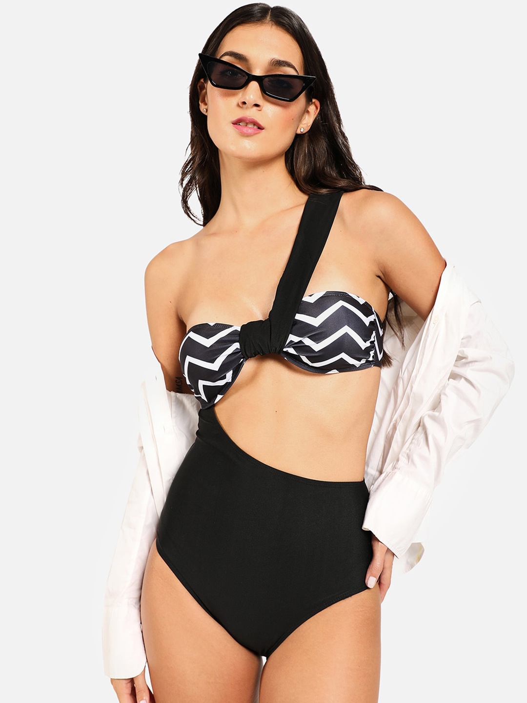 

HAUTE SAUCE by Campus Sutra Women Black & White Printed Swimwear Dress