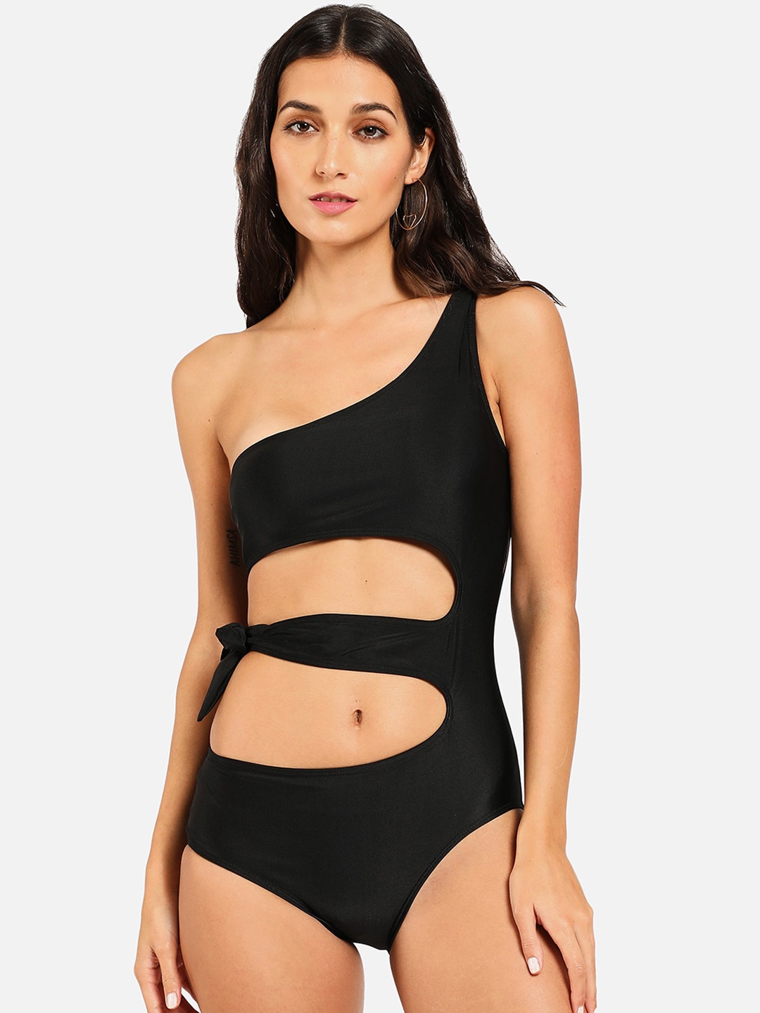 

HAUTE SAUCE by Campus Sutra Women Black Solid One-Piece Swimsuit