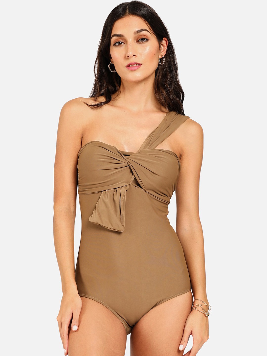 

HAUTE SAUCE by Campus Sutra Women Khaki Solid One Piece Bodysuit