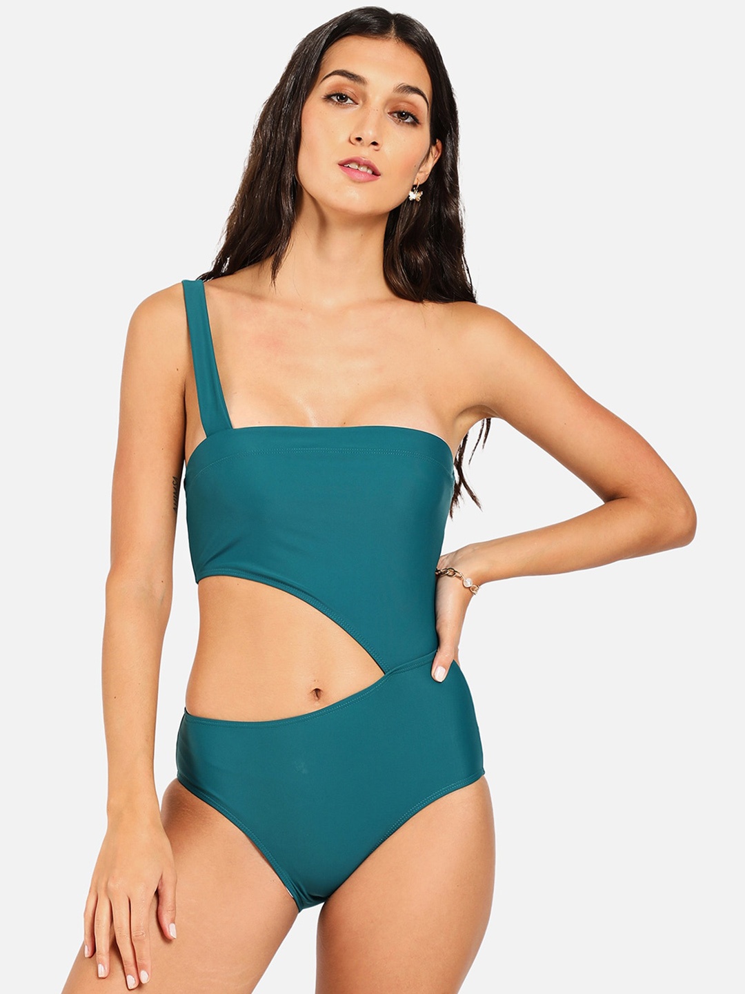 

HAUTE SAUCE by Campus Sutra Women Green Cut-Out Swimwear Bodysuit