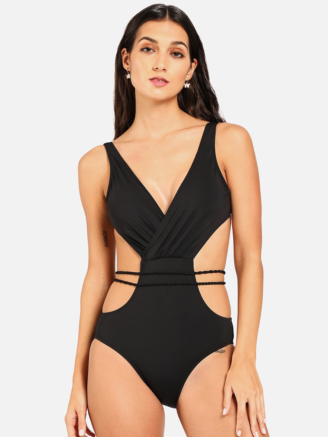 

HAUTE SAUCE by Campus Sutra Women Black Solid Swimsuit