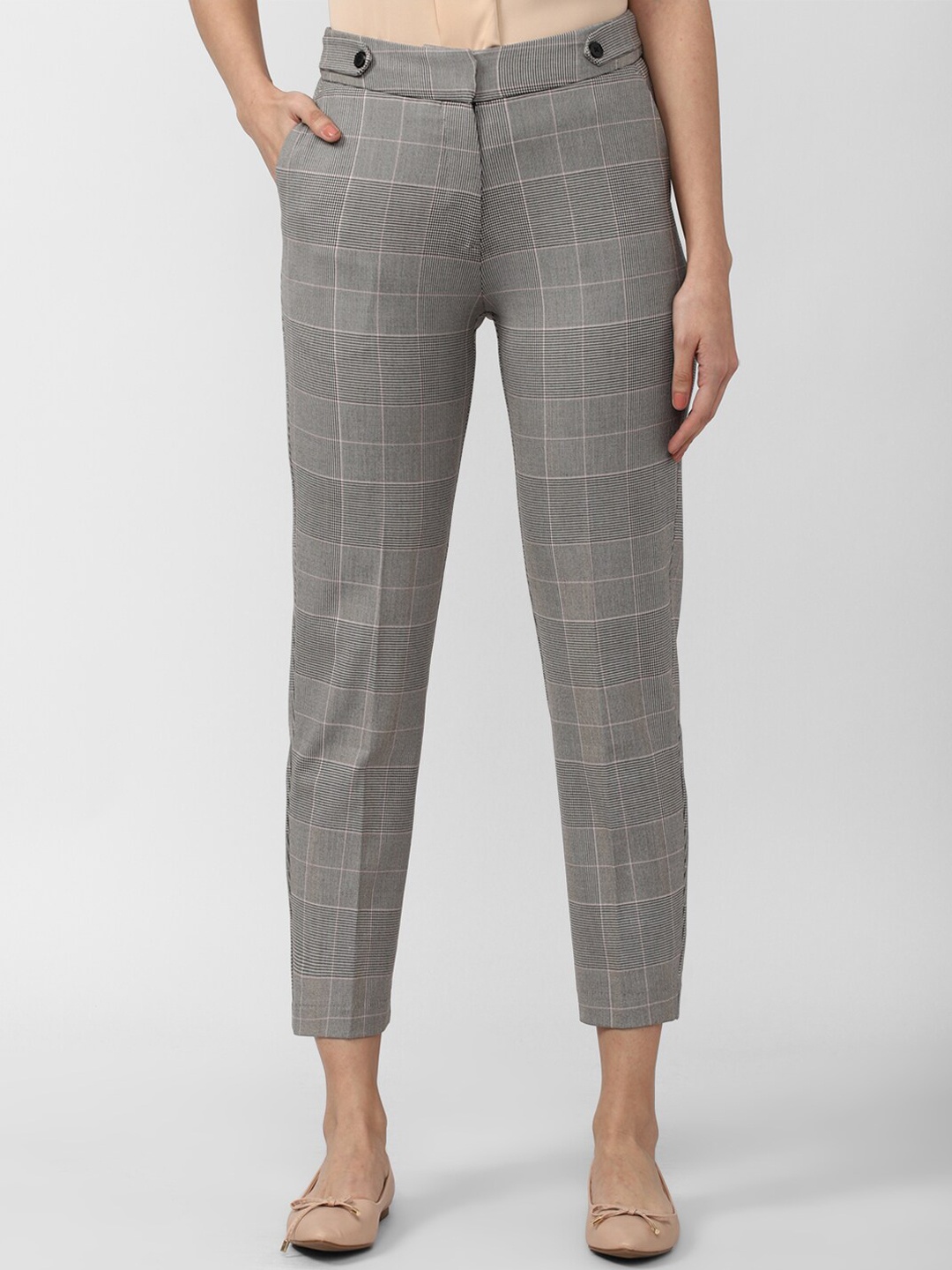 

Van Heusen Woman Women Grey Checked Slim Fit Trousers