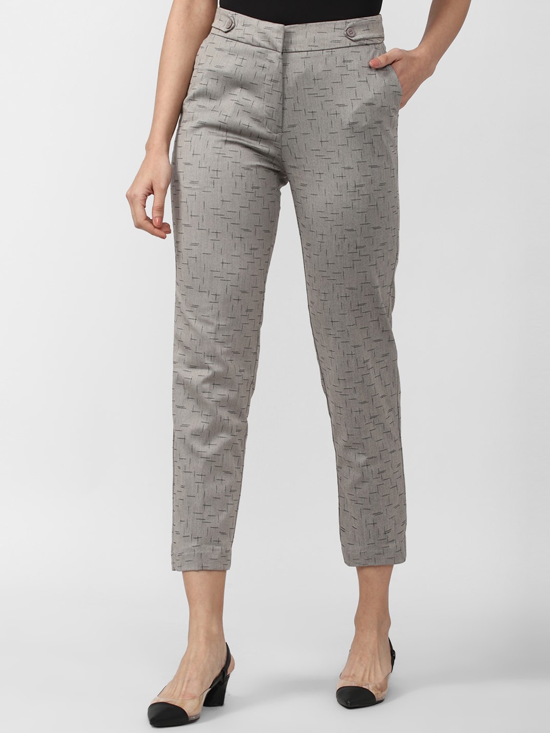 

Van Heusen Woman Women Grey Textured Slim Fit Trousers