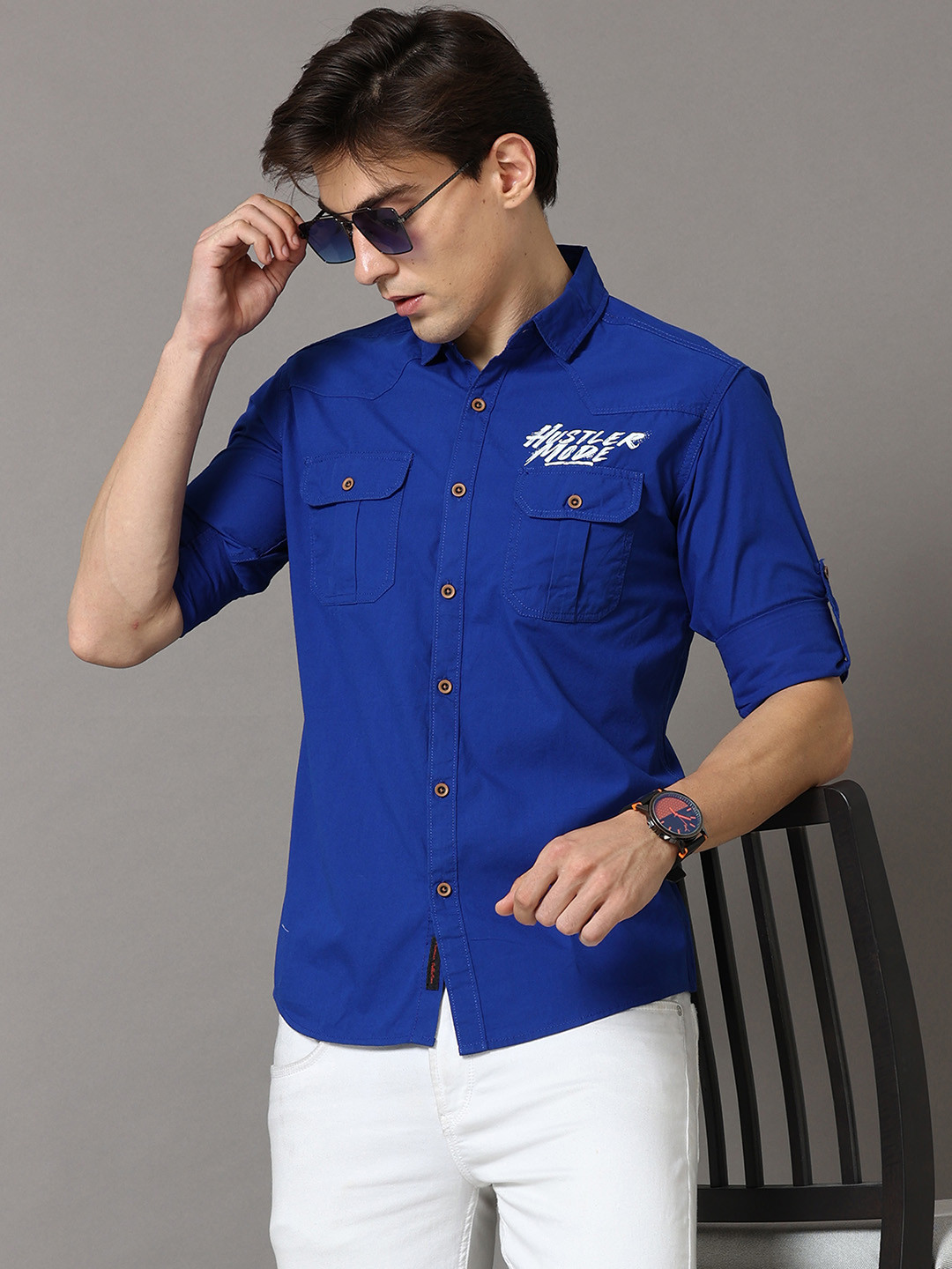 

Jean Cafe Men Blue Premium Slim Fit Printed Pure Cotton Casual Shirt