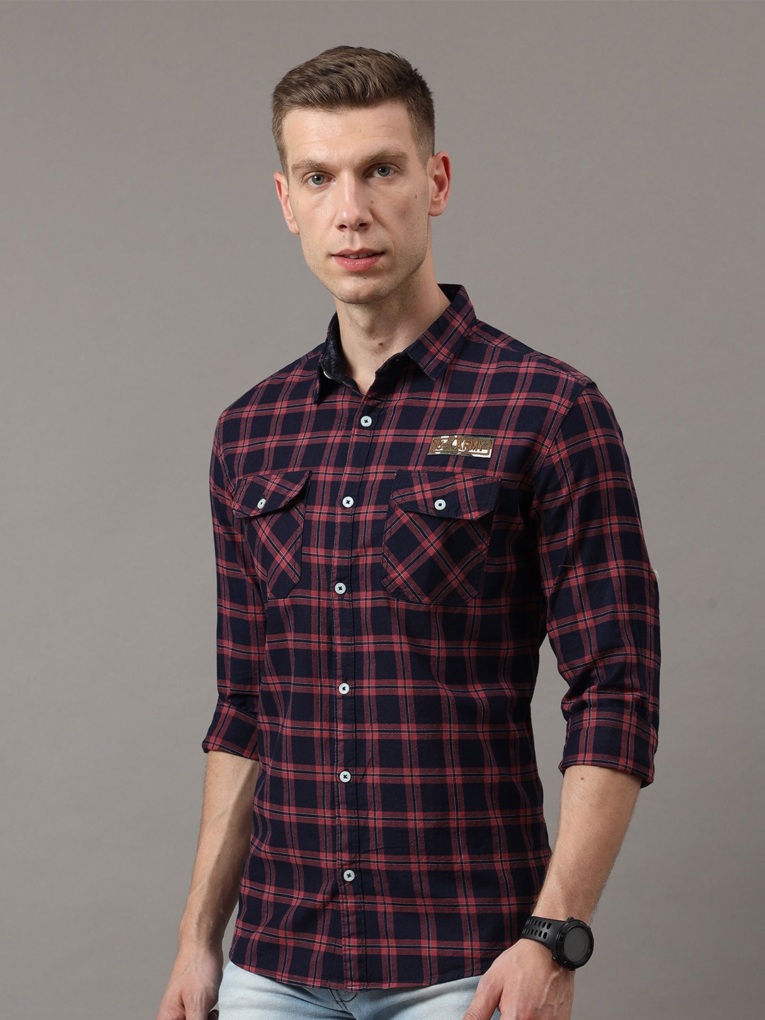 

Jean Cafe Men Red & Black Premium Slim Fit Tartan Checked Pure Cotton Casual Shirt