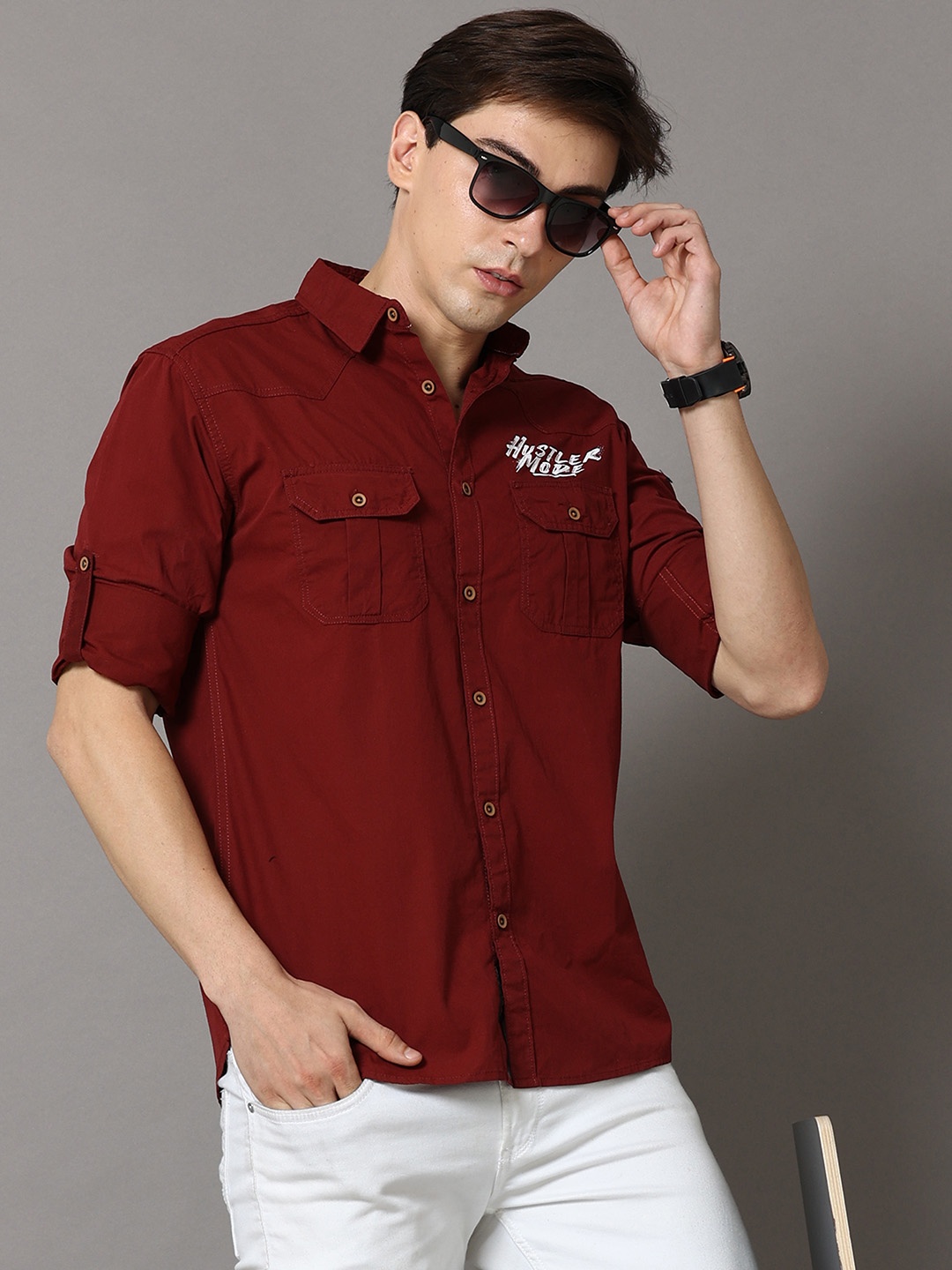 

Jean Cafe Men Maroon Premium Slim Fit Printed Pure Cotton Casual Shirt