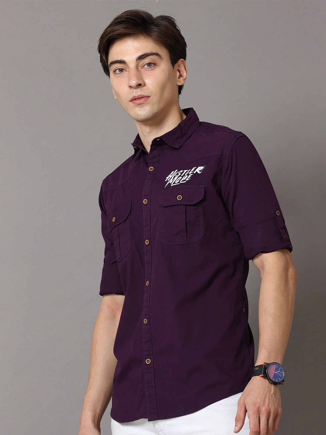 

Jean Cafe Men Purple Premium Slim Fit Printed Pure Cotton Casual Shirt