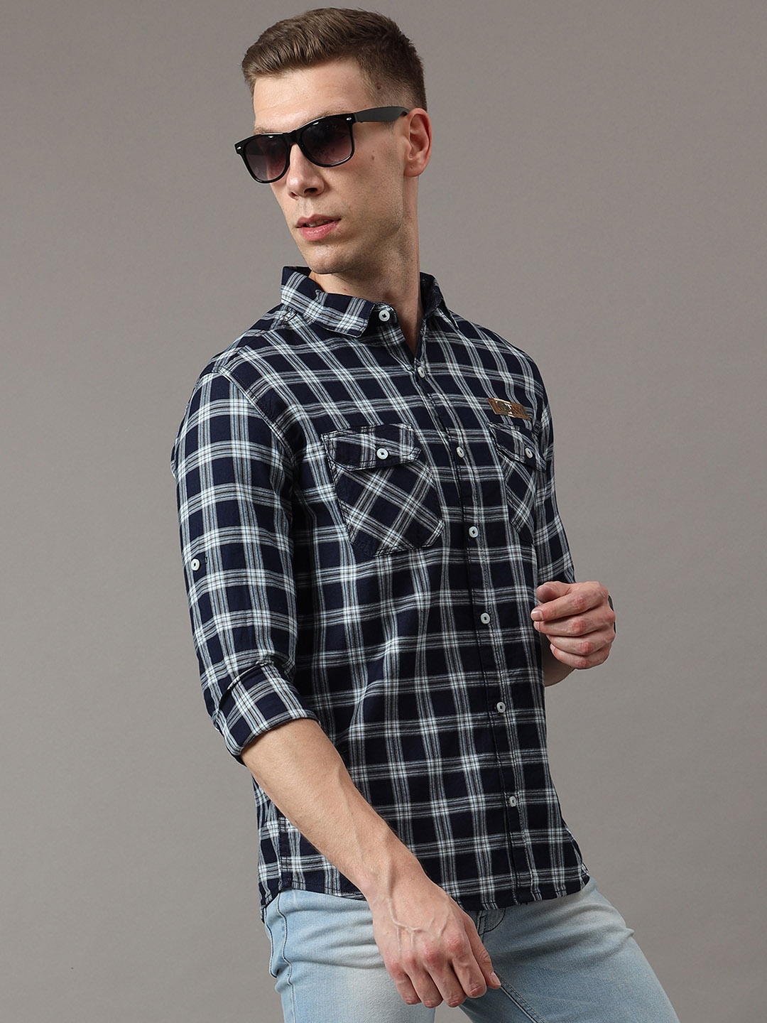 

Jean Cafe Men White Premium Slim Fit Buffalo Checked Pure Cotton Casual Shirt