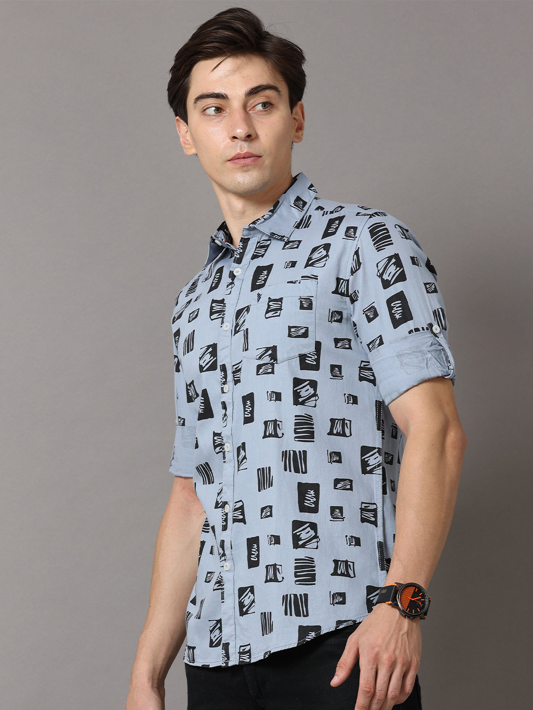 

Jean Cafe Men Blue Premium Slim Fit Printed Pure Cotton Casual Shirt