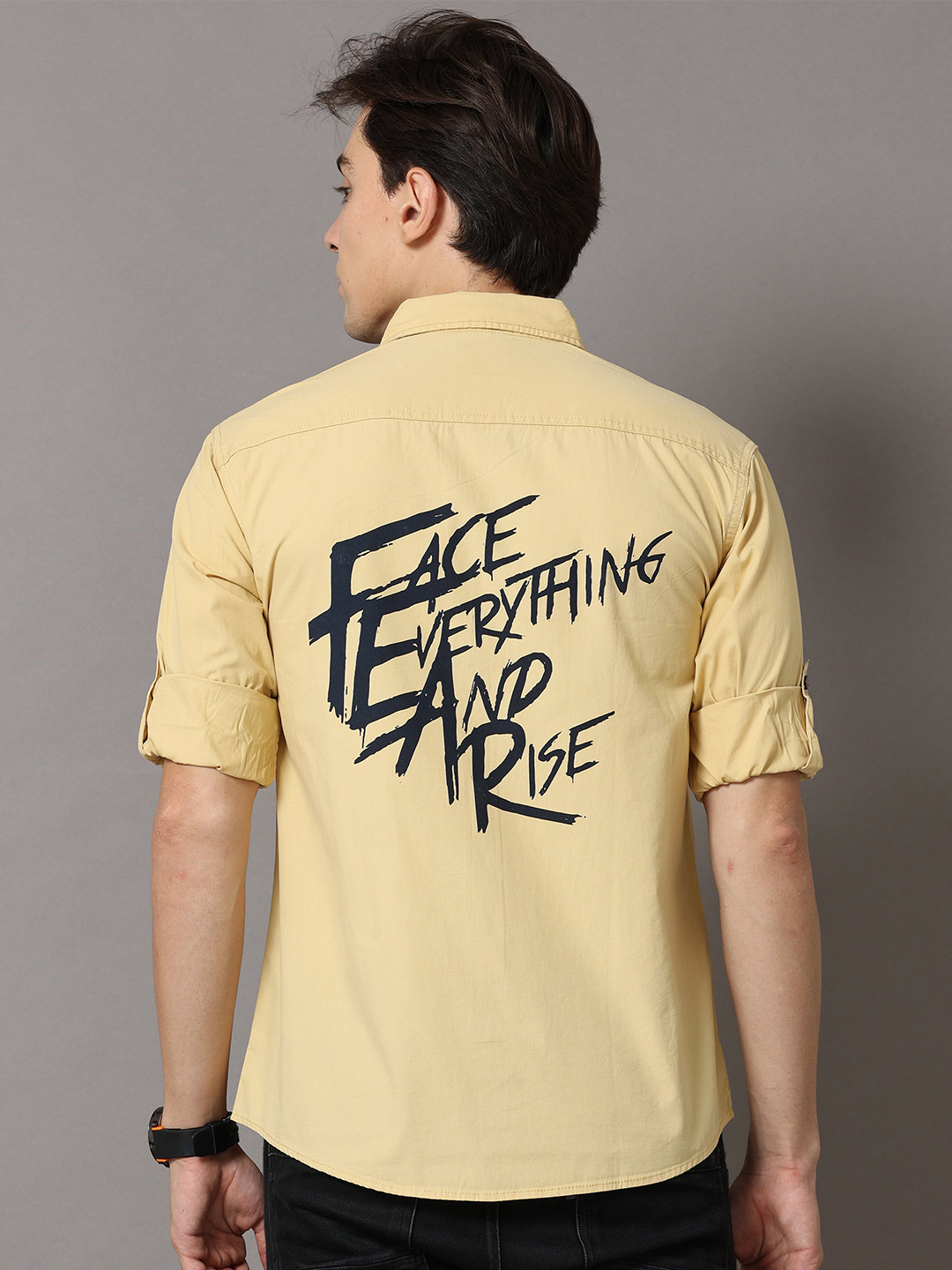 

Jean Cafe Men Yellow Premium Slim Fit Printed Pure Cotton Casual Shirt