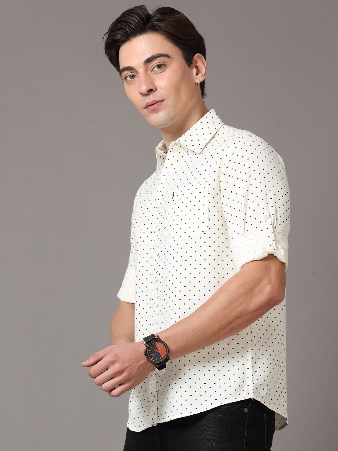 

Jean Cafe Men Off White Premium Slim Fit Printed Pure Cotton Casual Shirt