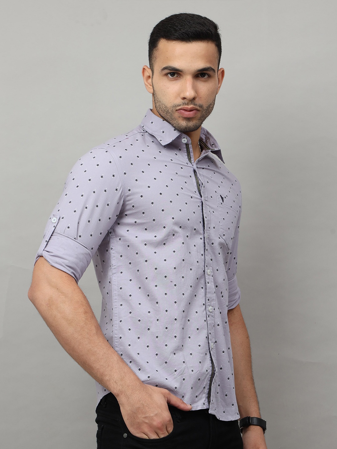 

Jean Cafe Men Purple Premium Slim Fit Printed Pure Cotton Casual Shirt