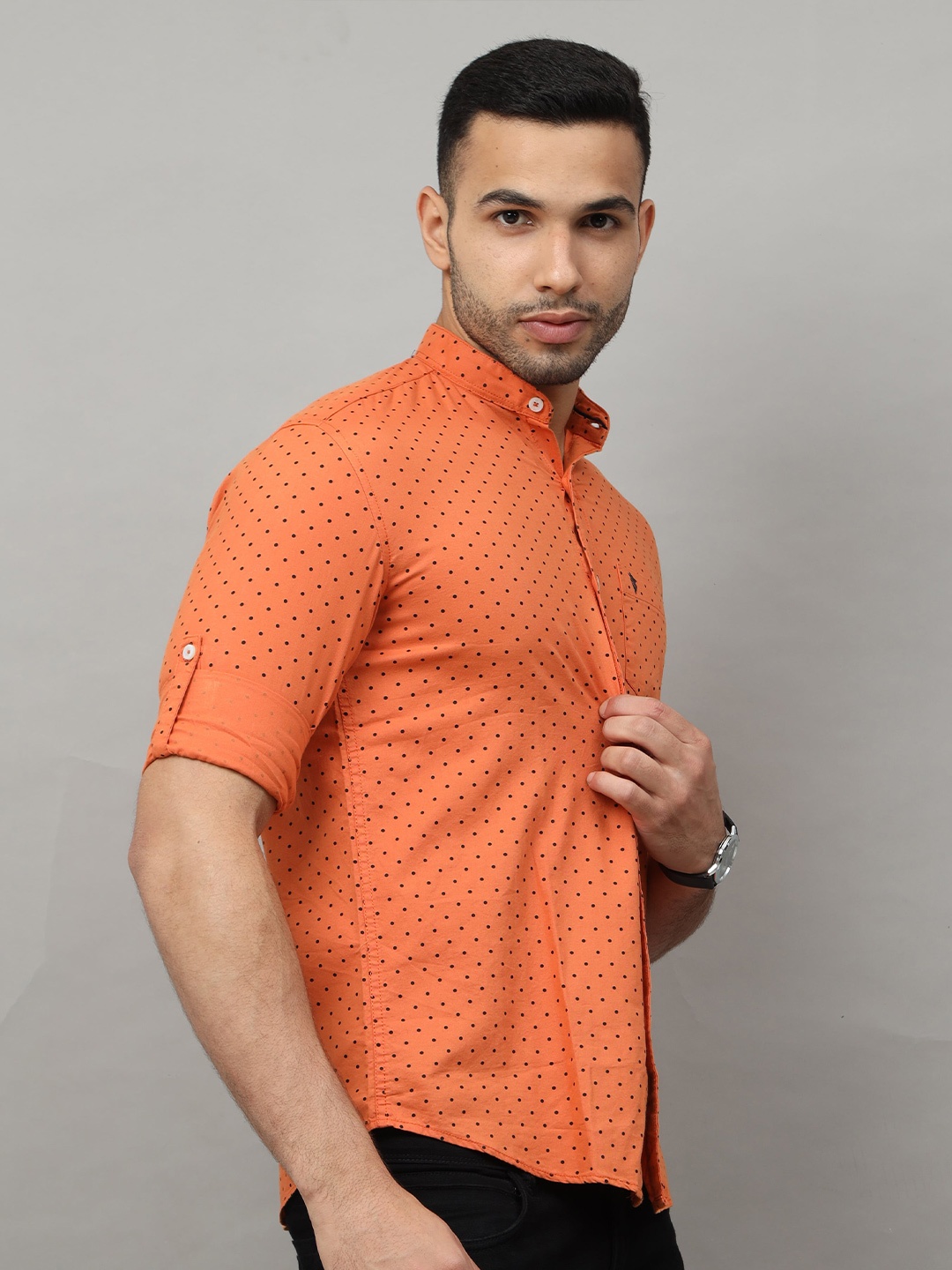 

Jean Cafe Men Orange Premium Slim Fit Printed Pure Cotton Casual Shirt