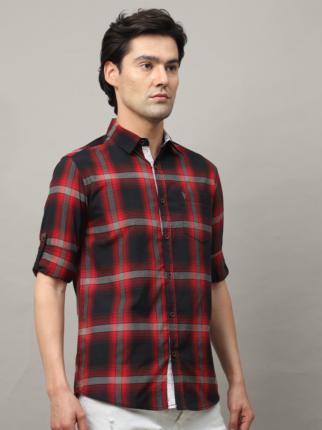 

Jean Cafe Men Red & Black Premium Slim Fit Tartan Checked Pure Cotton Casual Shirt