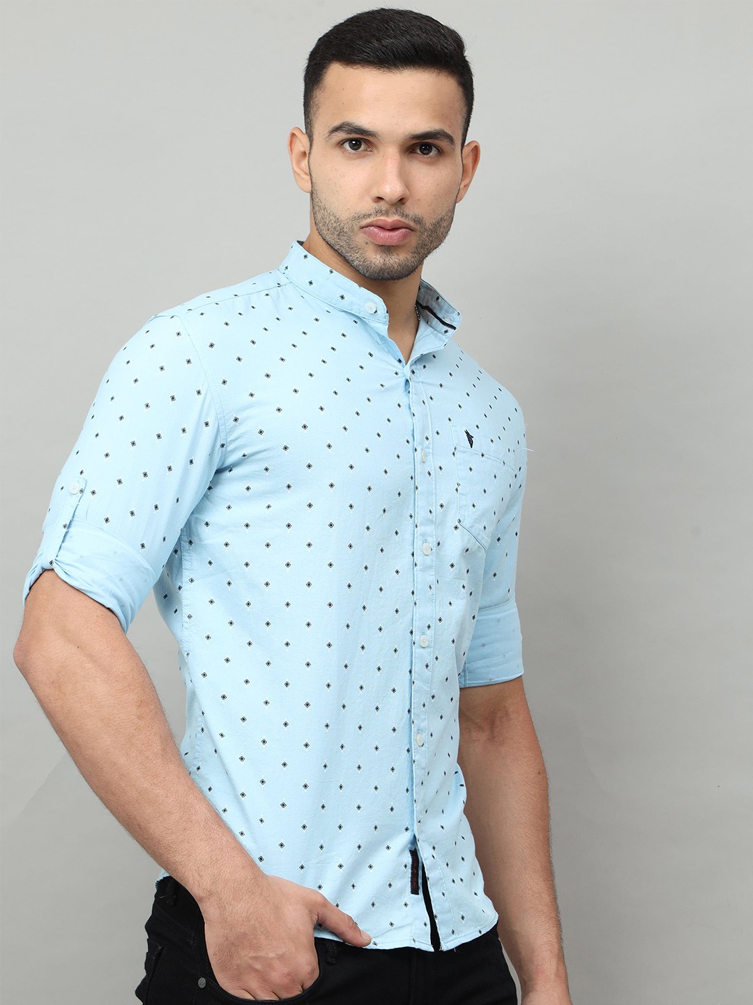 

Jean Cafe Men Blue Premium Slim Fit Printed Pure Cotton Casual Shirt