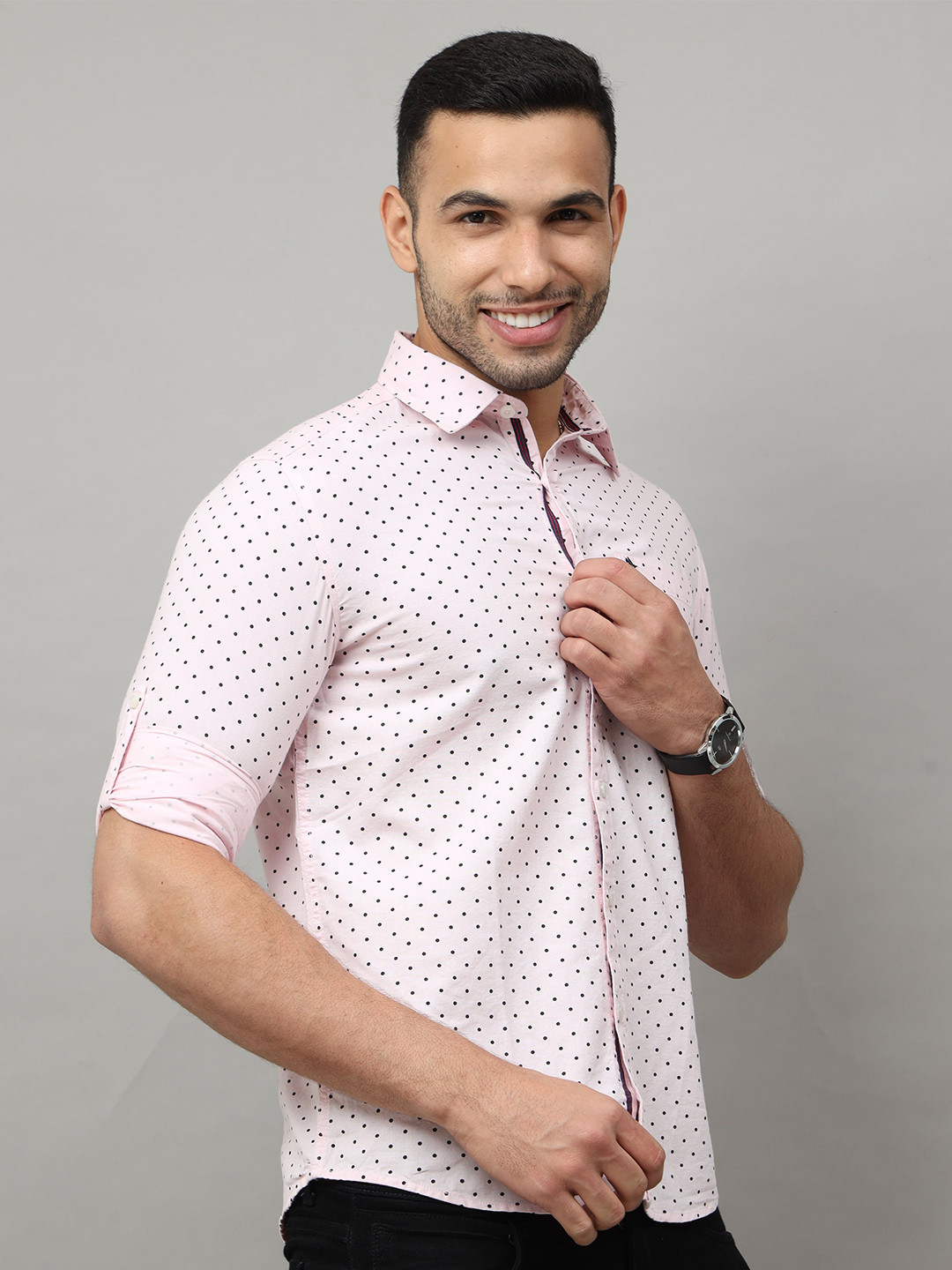 

Jean Cafe Men Pink Premium Slim Fit Printed Pure Cotton Casual Shirt