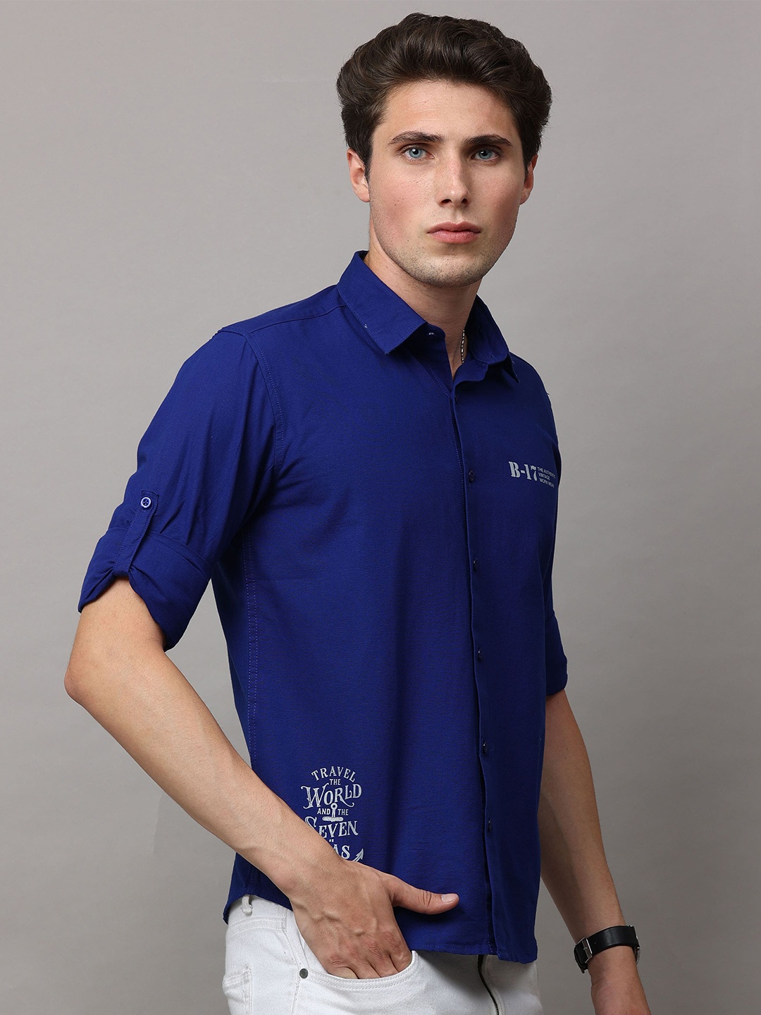 

Jean Cafe Men Blue Premium Slim Fit Pure Cotton Casual Shirt