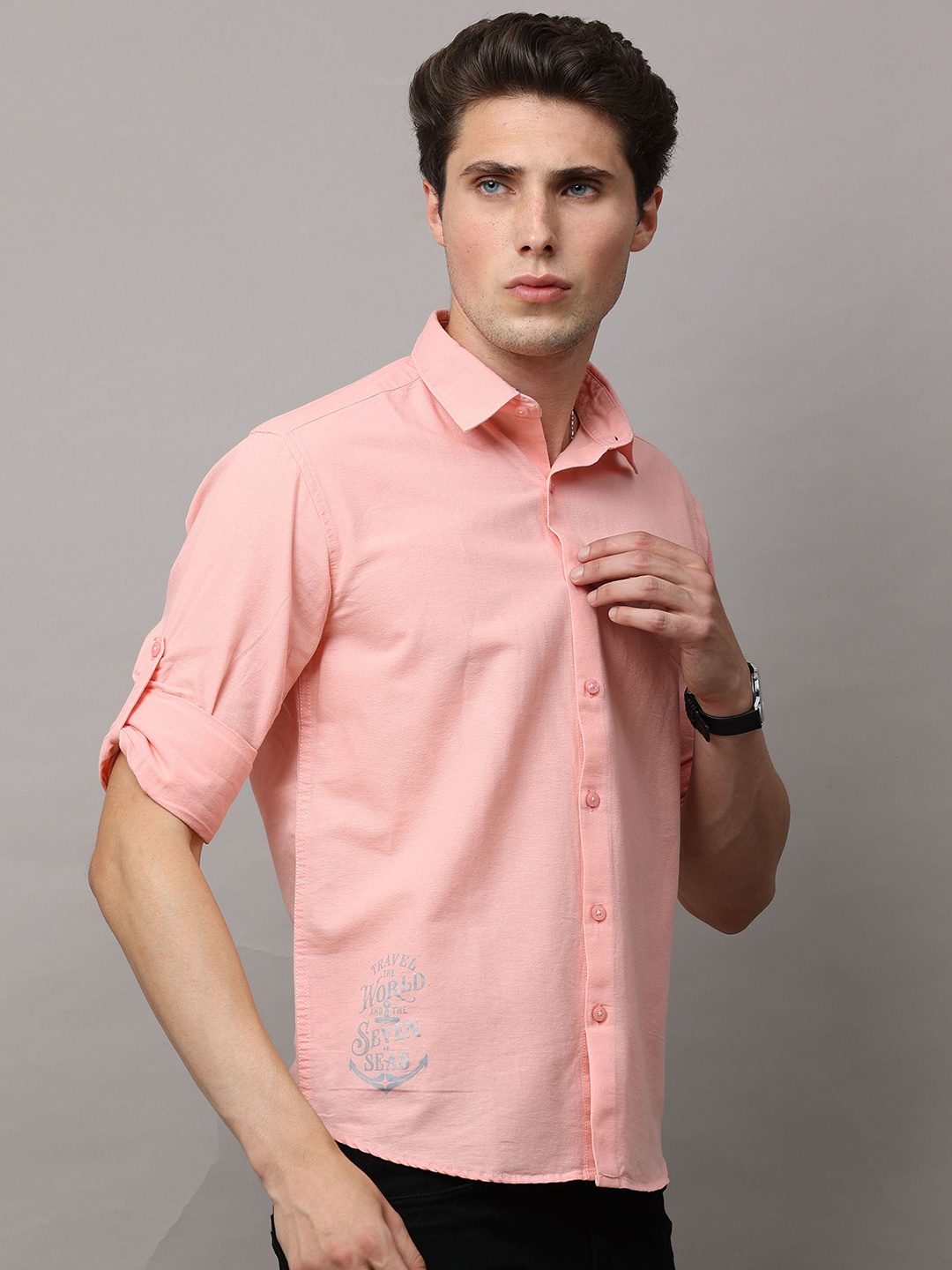 

Jean Cafe Men Pink Premium Slim Fit Pure Cotton Casual Shirt