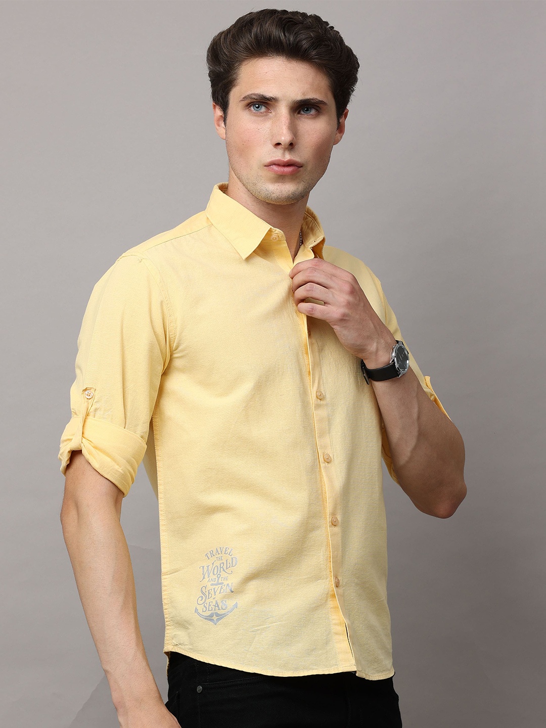 

Jean Cafe Men Yellow Premium Slim Fit Pure Cotton Casual Shirt