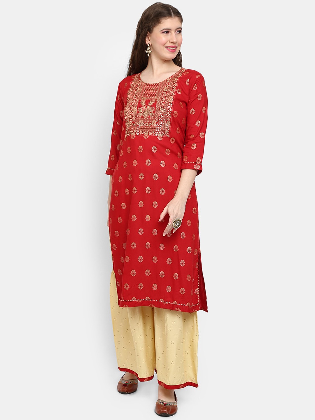 

V-Mart Women Maroon Floral Printed Kurta with Palazzos