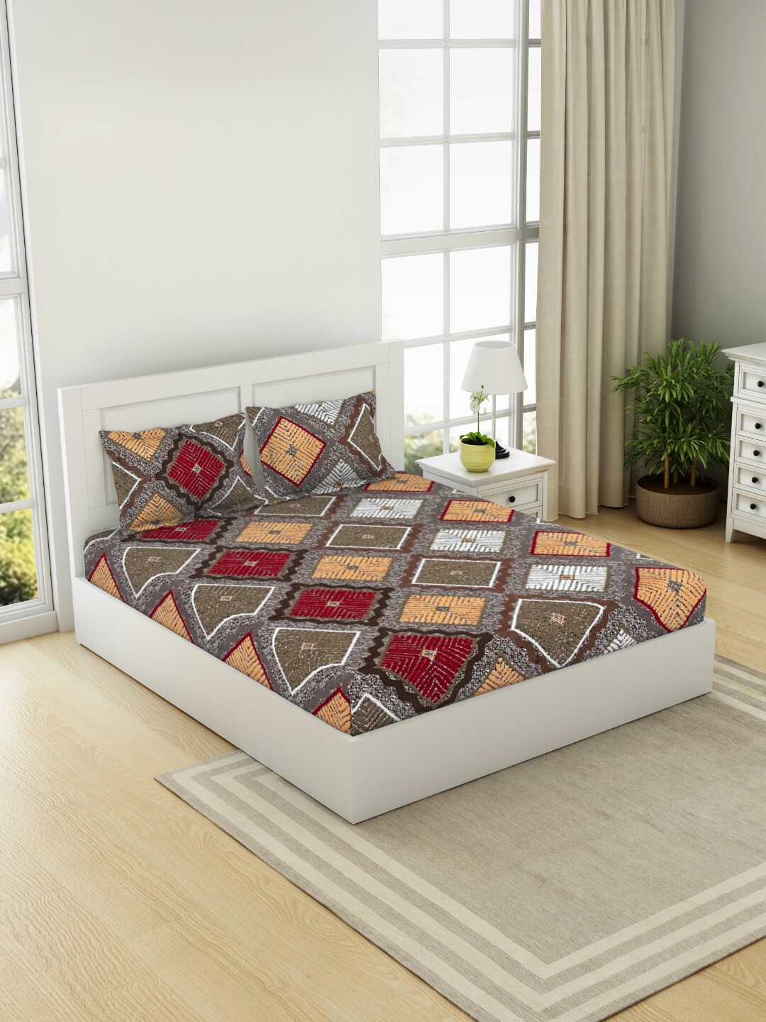 

Welspun Seasonal 144 TC Cotton Queen Bedsheet with 2 Pillow Covers, Multi