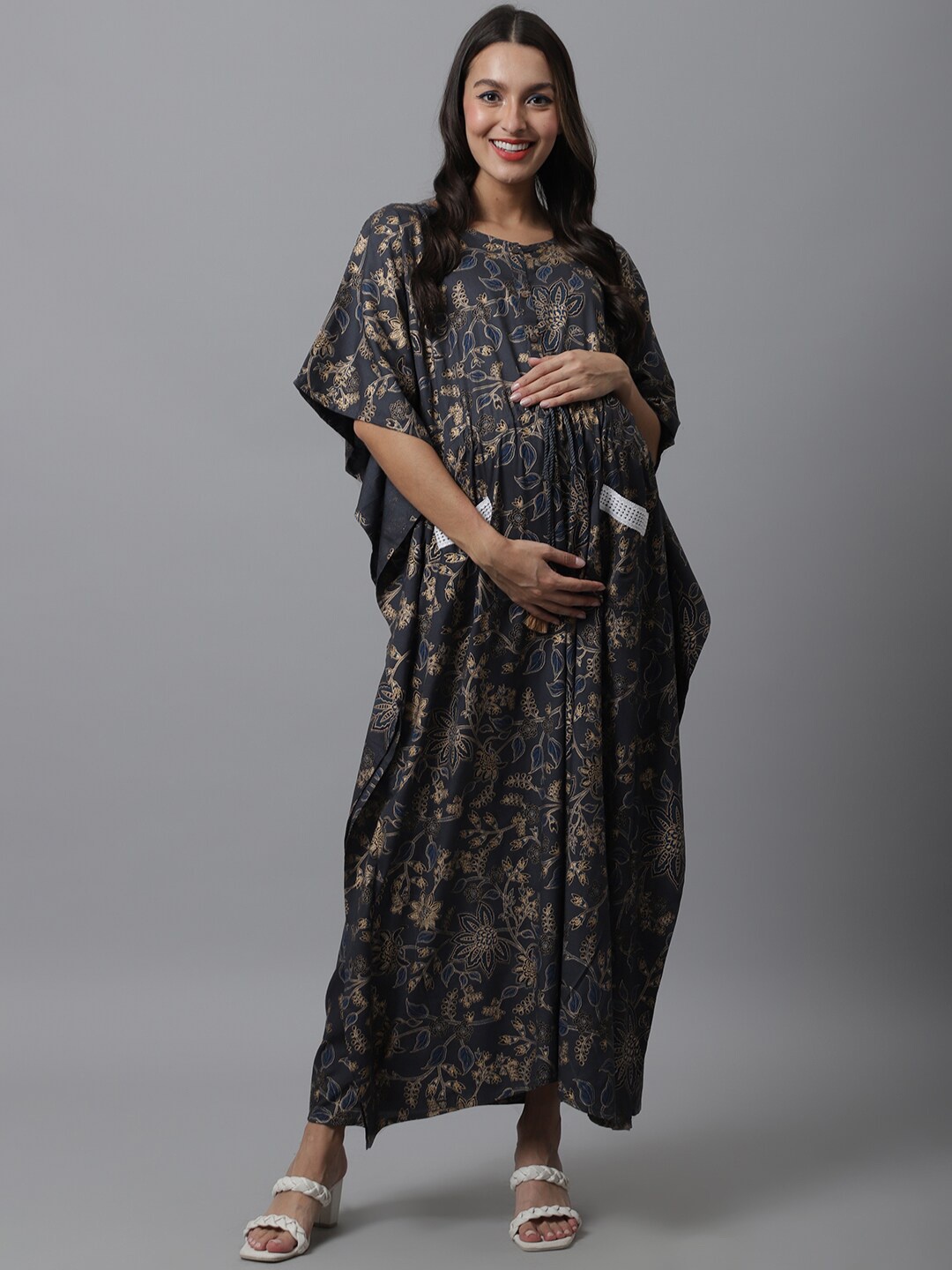 

Shararat Grey Printed Maxi Maternity Kaftan Nightdress