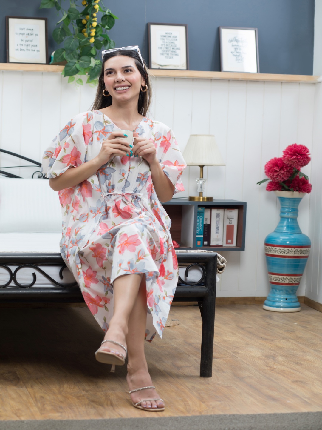

Shararat White & Pink Cotton Printed Nightdress