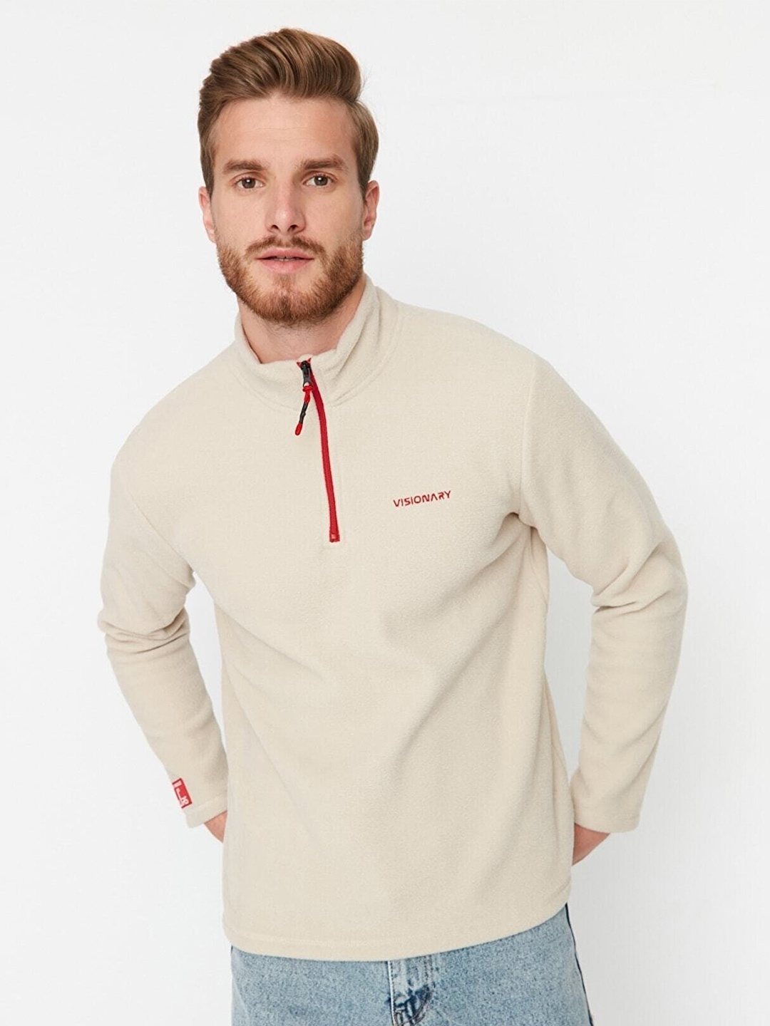 

Trendyol Men Beige Solid Sweatshirt