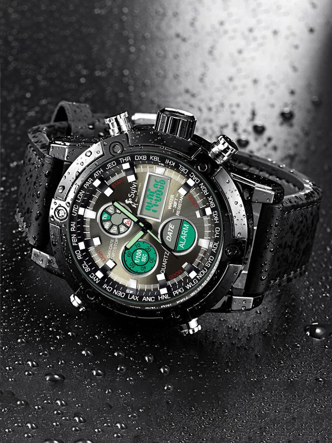 

Sylvi Men Black Leather Bracelet Style Straps Analogue and Digital Watch VL-3022
