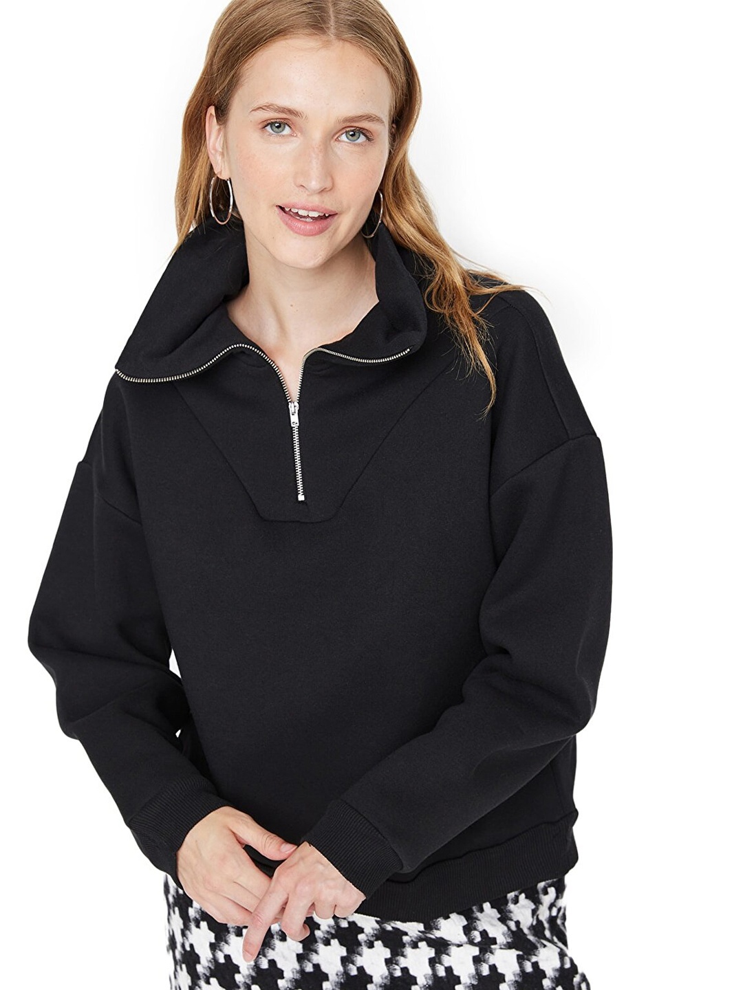 

Trendyol Women Black High Neck Cotton Sweatshirt