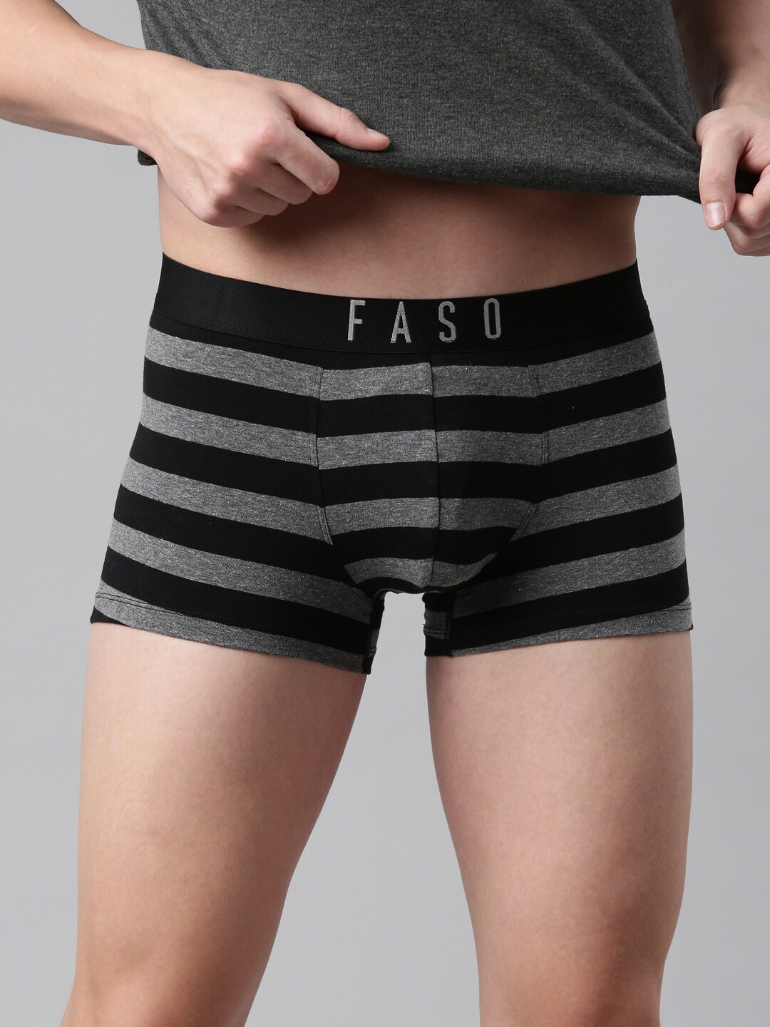 

FASO Men Charcoal Grey Striped Organic Cotton Trunk