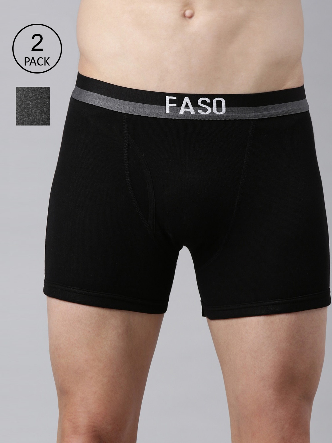 

FASO Men Black & Grey Pack Of 2 Solid Pure Super Combed Cotton Trunk
