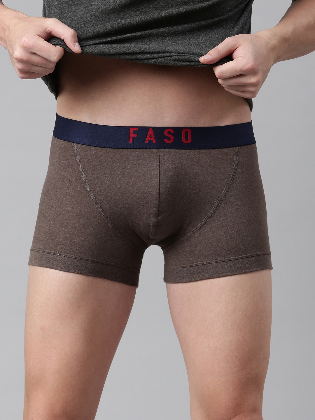 

FASO Men Brown Solid Cotton Trunk