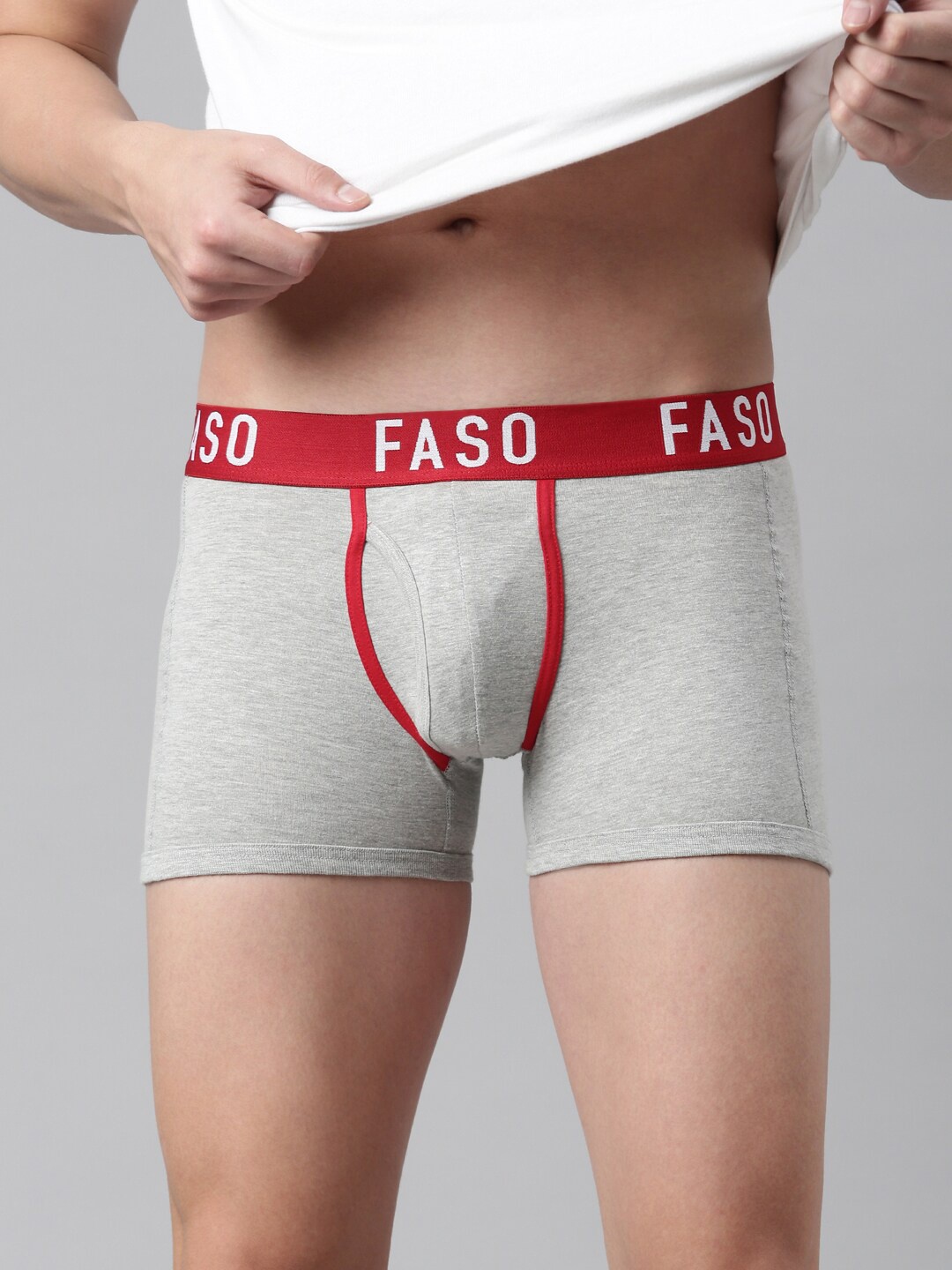 

FASO Men Grey Melange Solid Pure Organic Cotton Trunk
