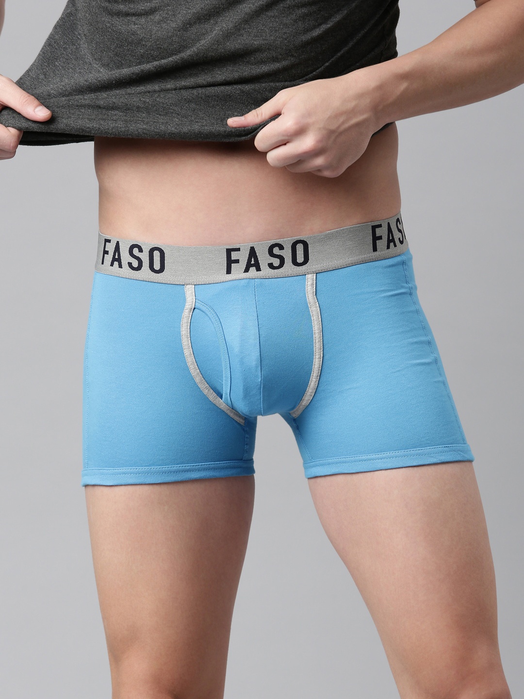 

FASO Men Turquoise Blue Solid Pure Organic Cotton Trunk