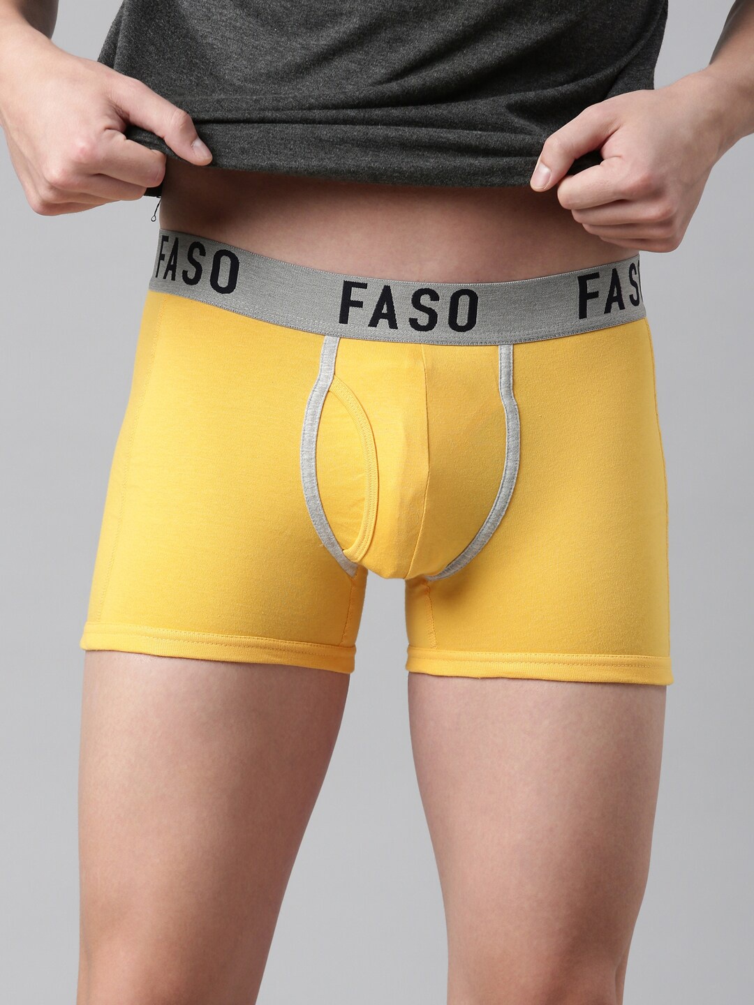 

FASO Men Yellow Solid Organic Cotton Trunk