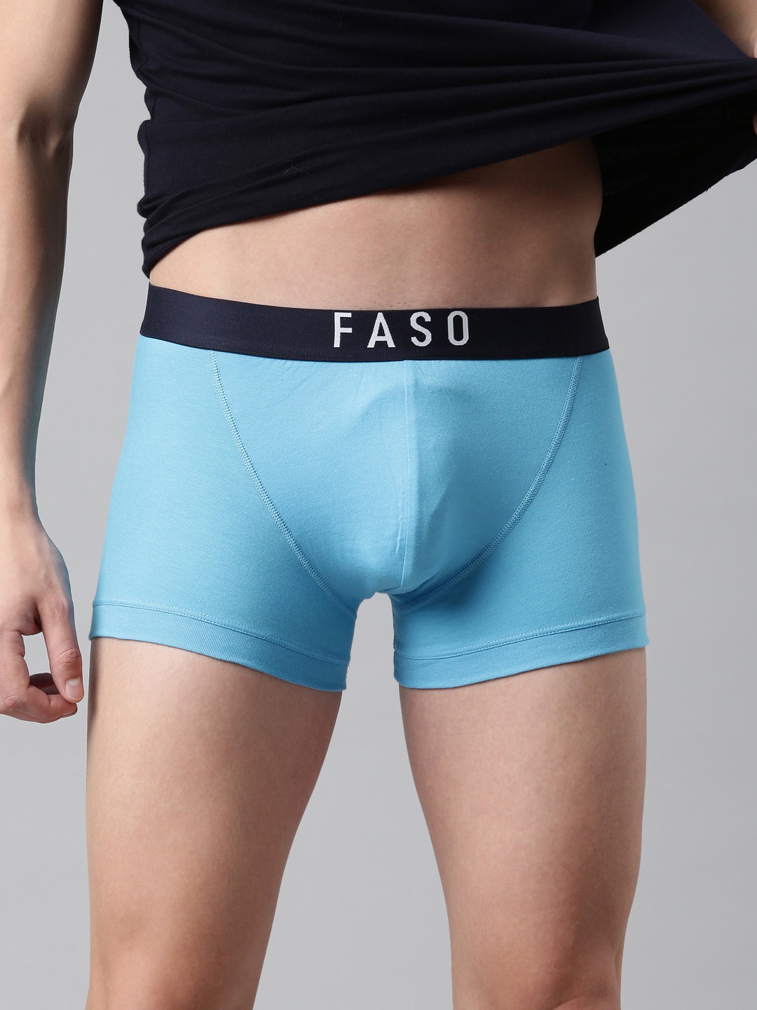 

FASO Men Turquoise Blue Solid Cotton Trunk