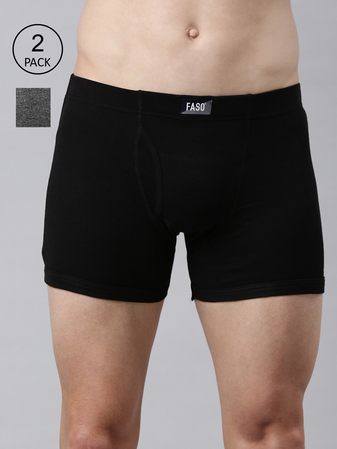 

FASO Men Black & Grey Pack Of 2 Solid Pure Super Combed Cotton Trunk