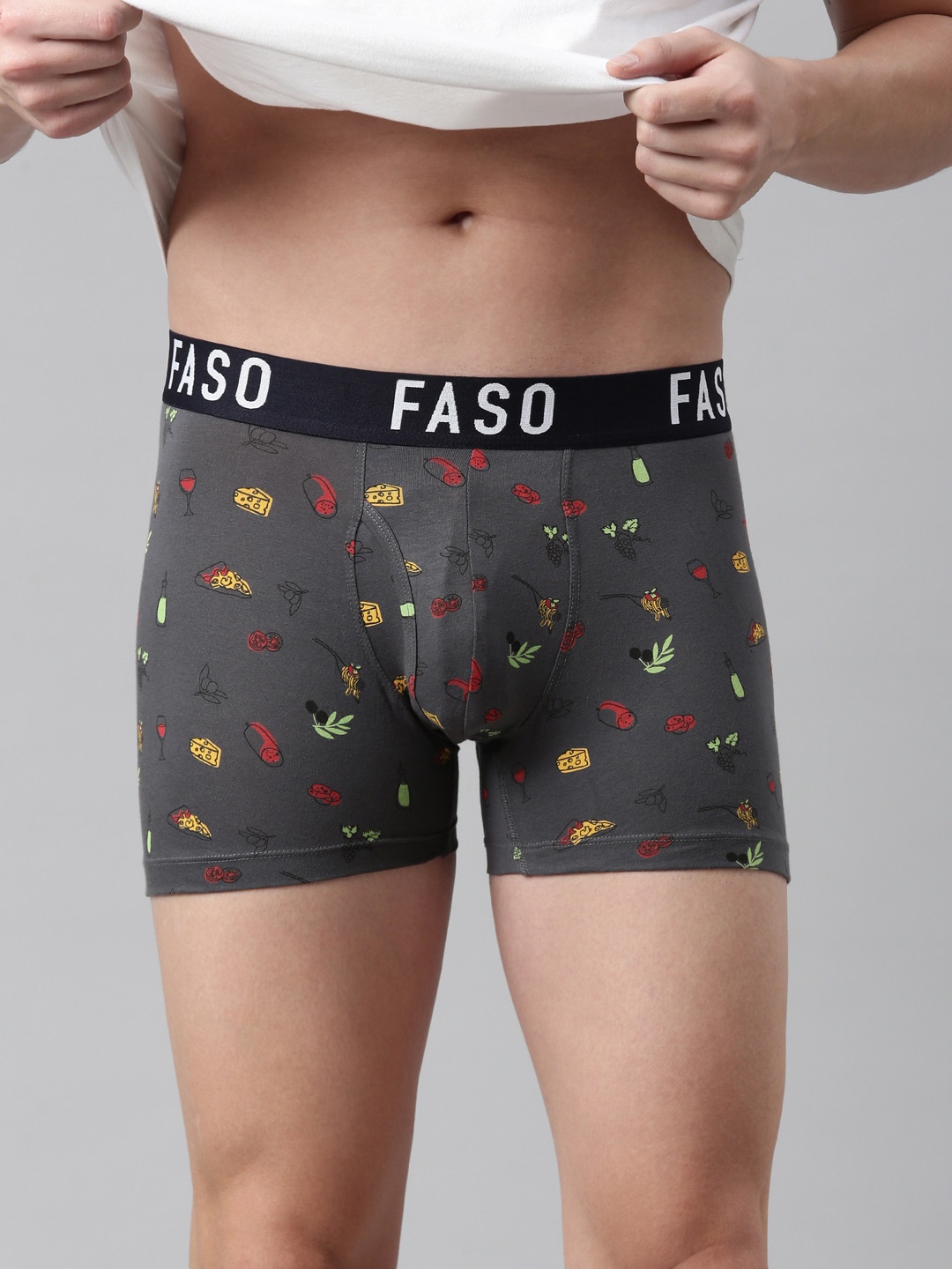 

FASO Men Grey & Red Printed Trunk