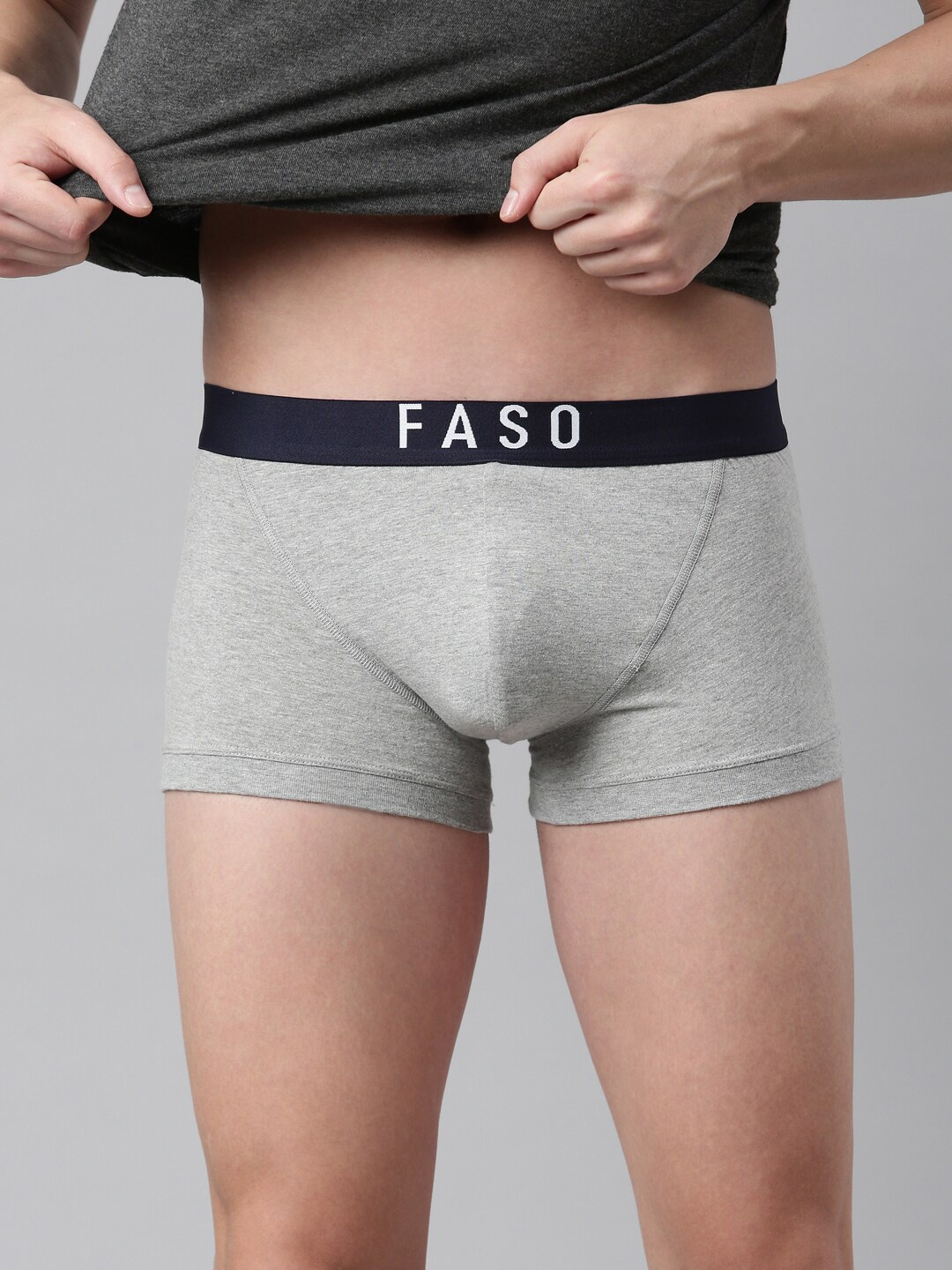

FASO Men Grey Melange Solid Cotton Trunk